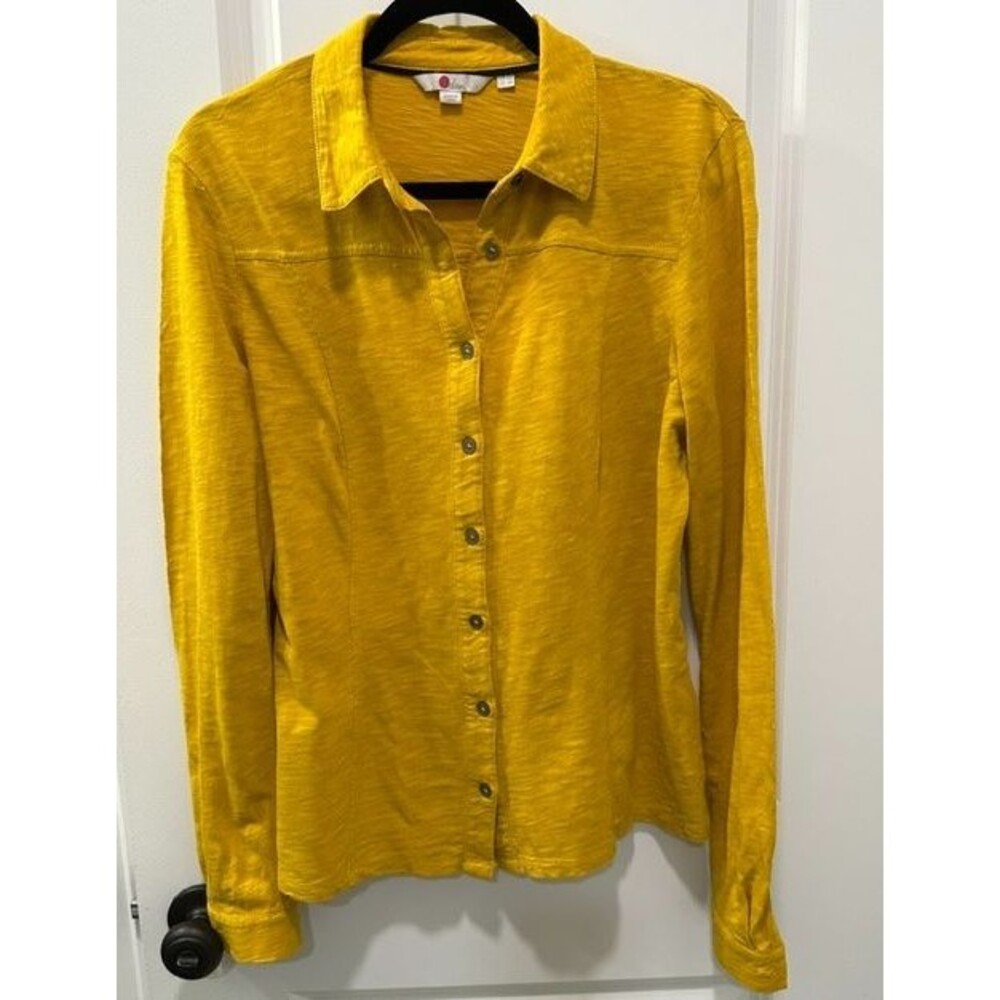 Boden Womens Size 8 Med Mustard Yellow 100% Cotton Slub Button Down Shirt Collar